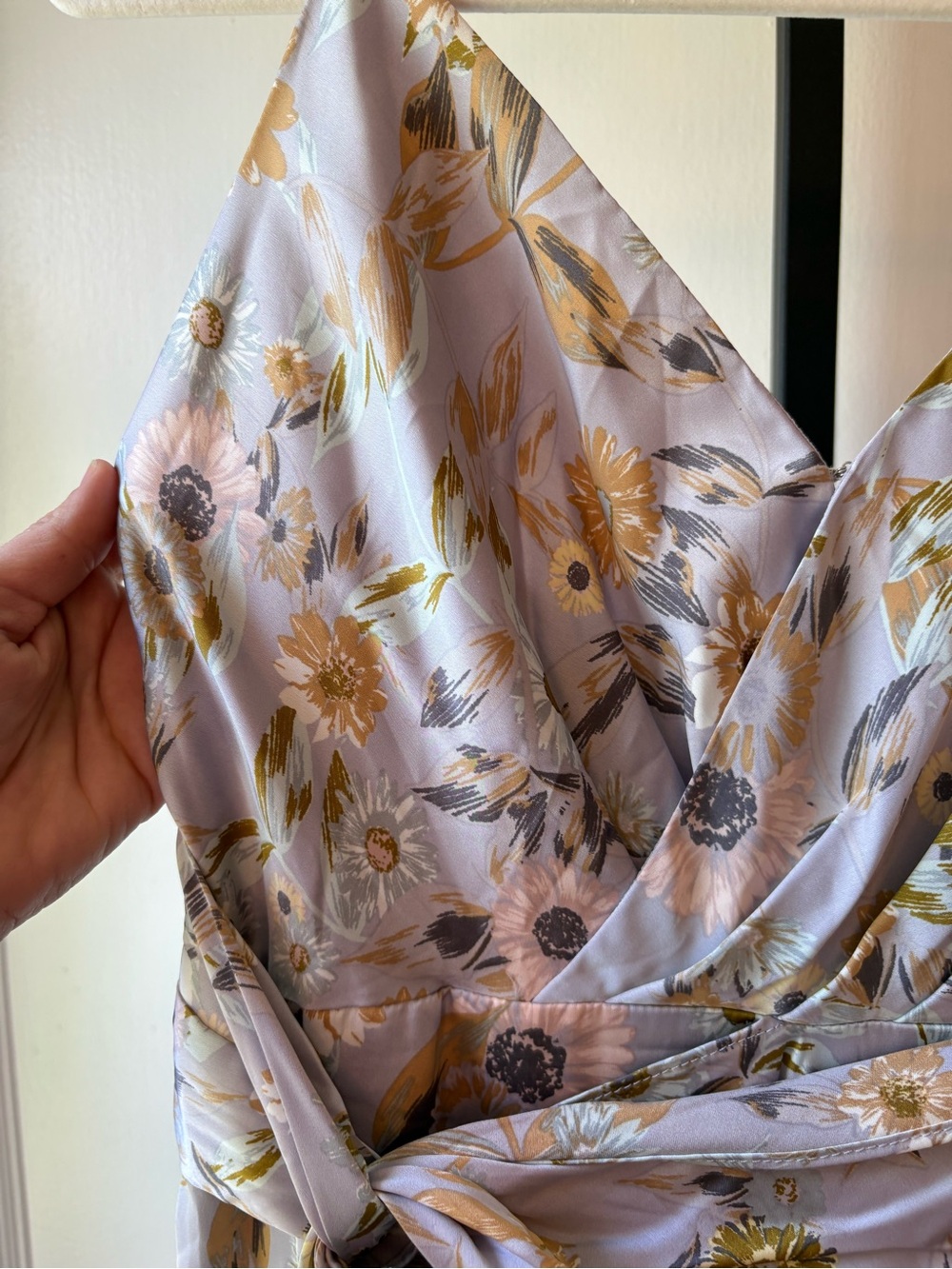 ASTR the Label | Giselle Dress in Lavender & Gold | Floral | High-Low Wrap Dress - Picture 3 of 13